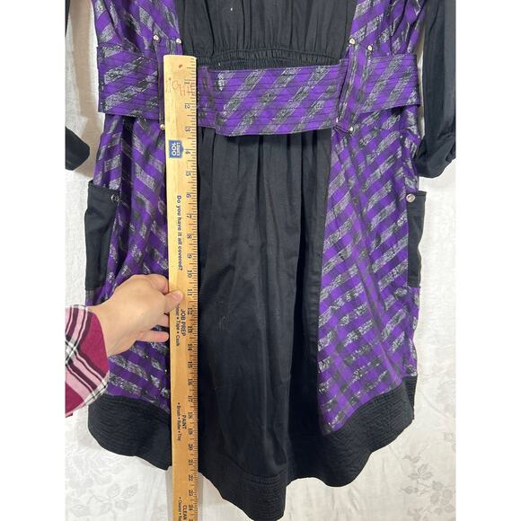 Coogi Shirt Dress 2X Black Purple Silver Belted Studded Logo Smocked Waist Y2K - Picture 16 of 16